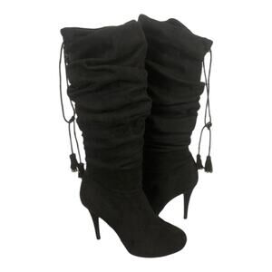 Thalia Sodi Brisaf Fabric knee high Slouchy Heel boots with tassels black size 9
